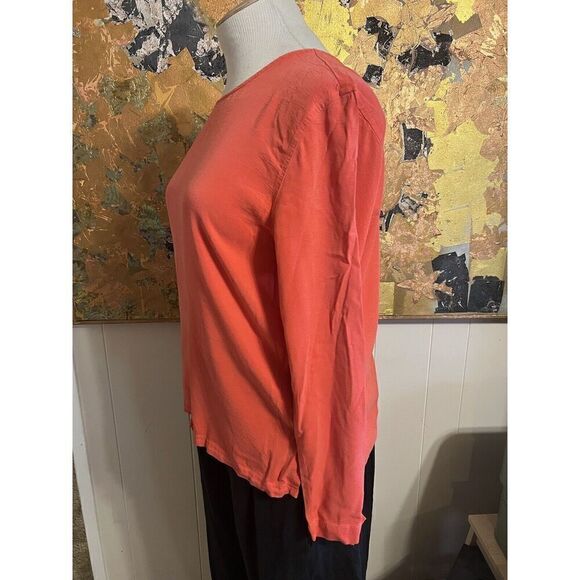 Tianello Size Small Bright Coral Orange Tunic Top Long Sleeve 100% Tencel - Picture 2 of 7